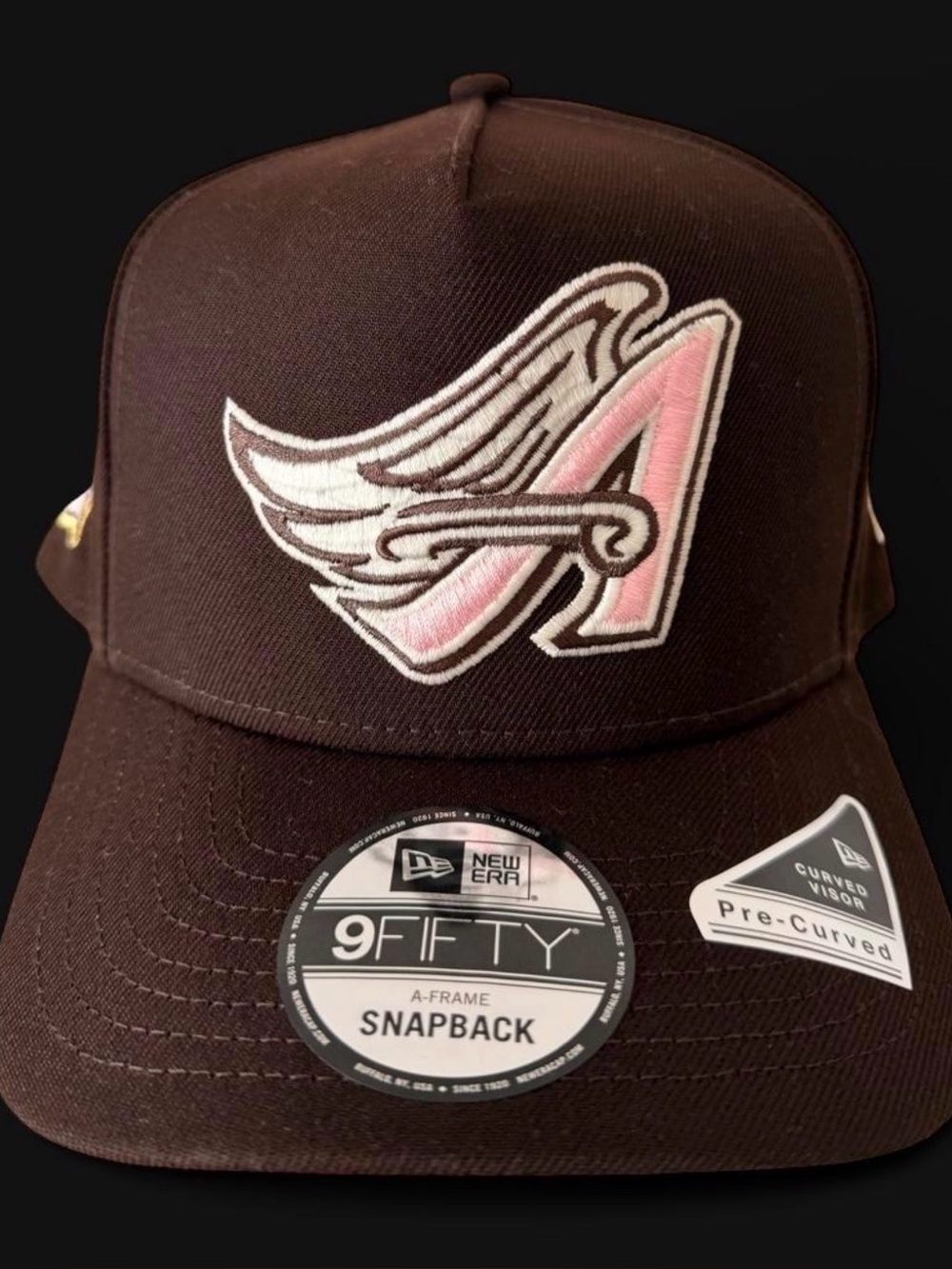 9fifty Kids Black Snapback Hat with Pink and White Wing 'A' Patch